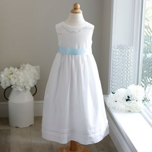 Strasburg Dress White Cotton Lined Sleeveless Embroidery Sash Beach Portrait